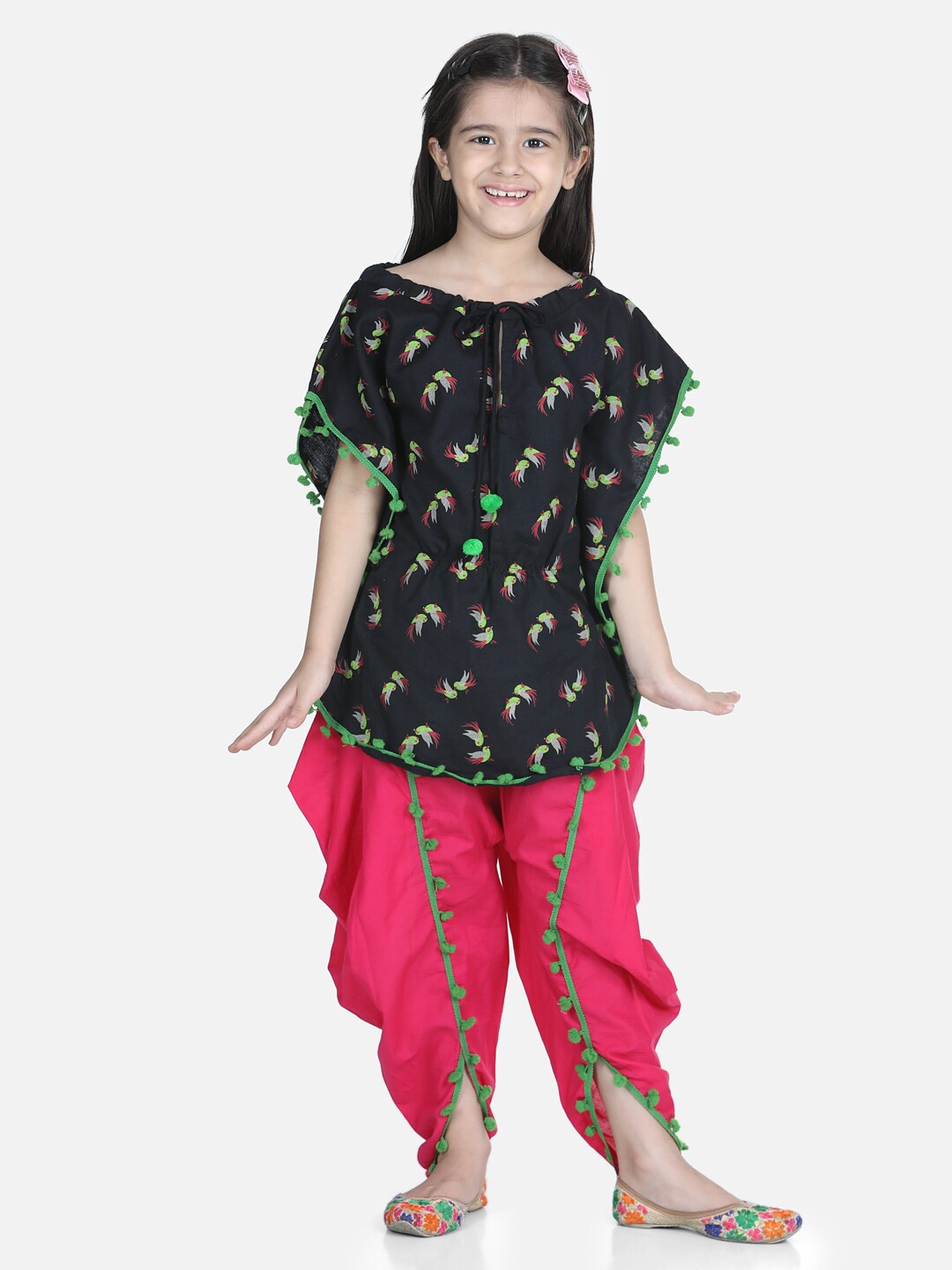 

BownBee Girls Printed Top with Dhoti Pants, Black
