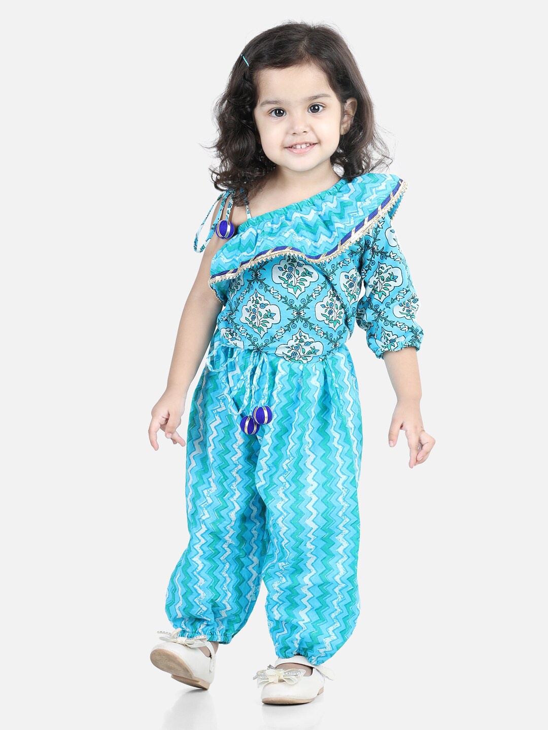 

BownBee Girls Printed Top with Dhoti Pants, Blue