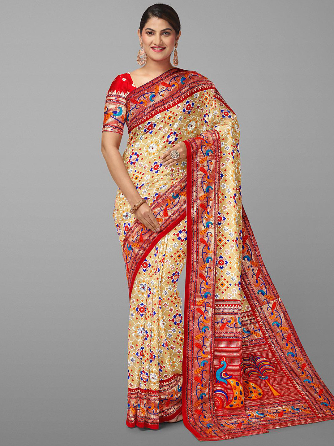 

Kalamandir Ethnic Printed Patola Saree, Cream