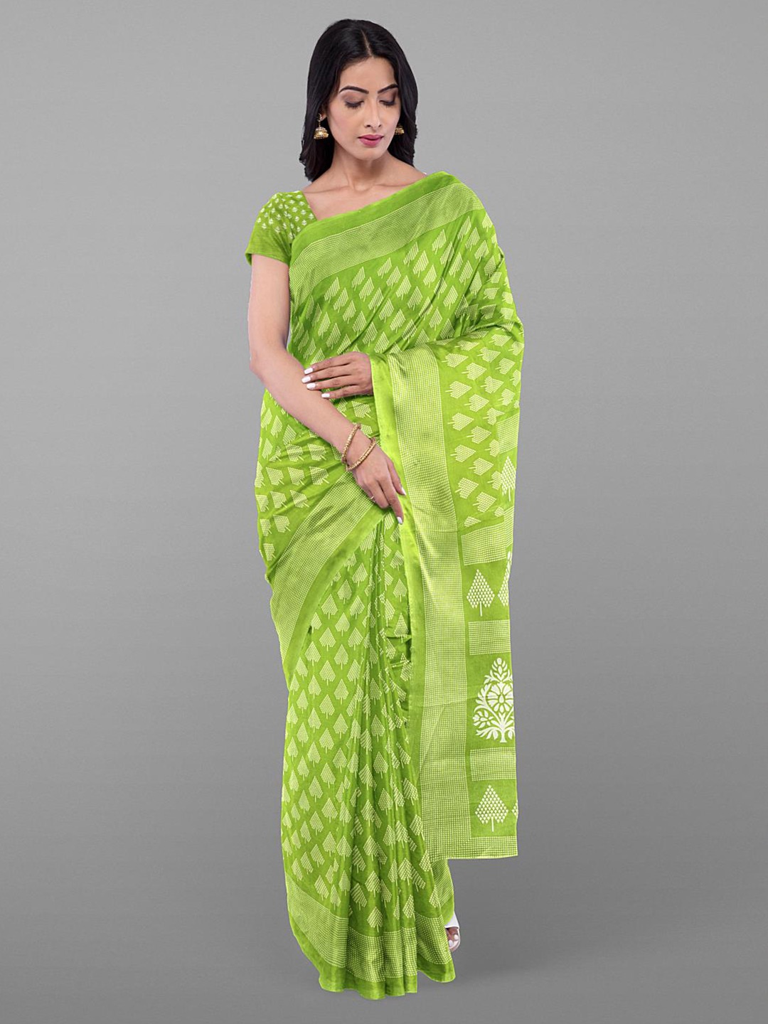 

Kalamandir Ethnic Motifs Printed Pure Crepe Saree, Green