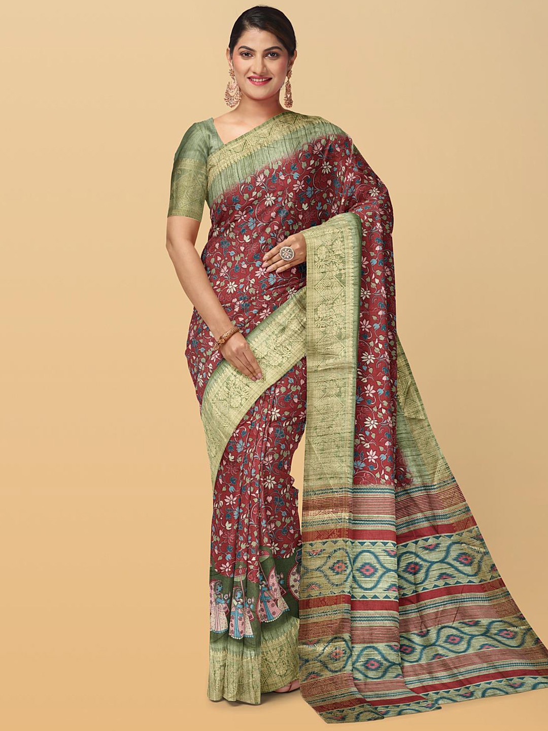 

Kalamandir Floral Printed Zari Saree, Maroon
