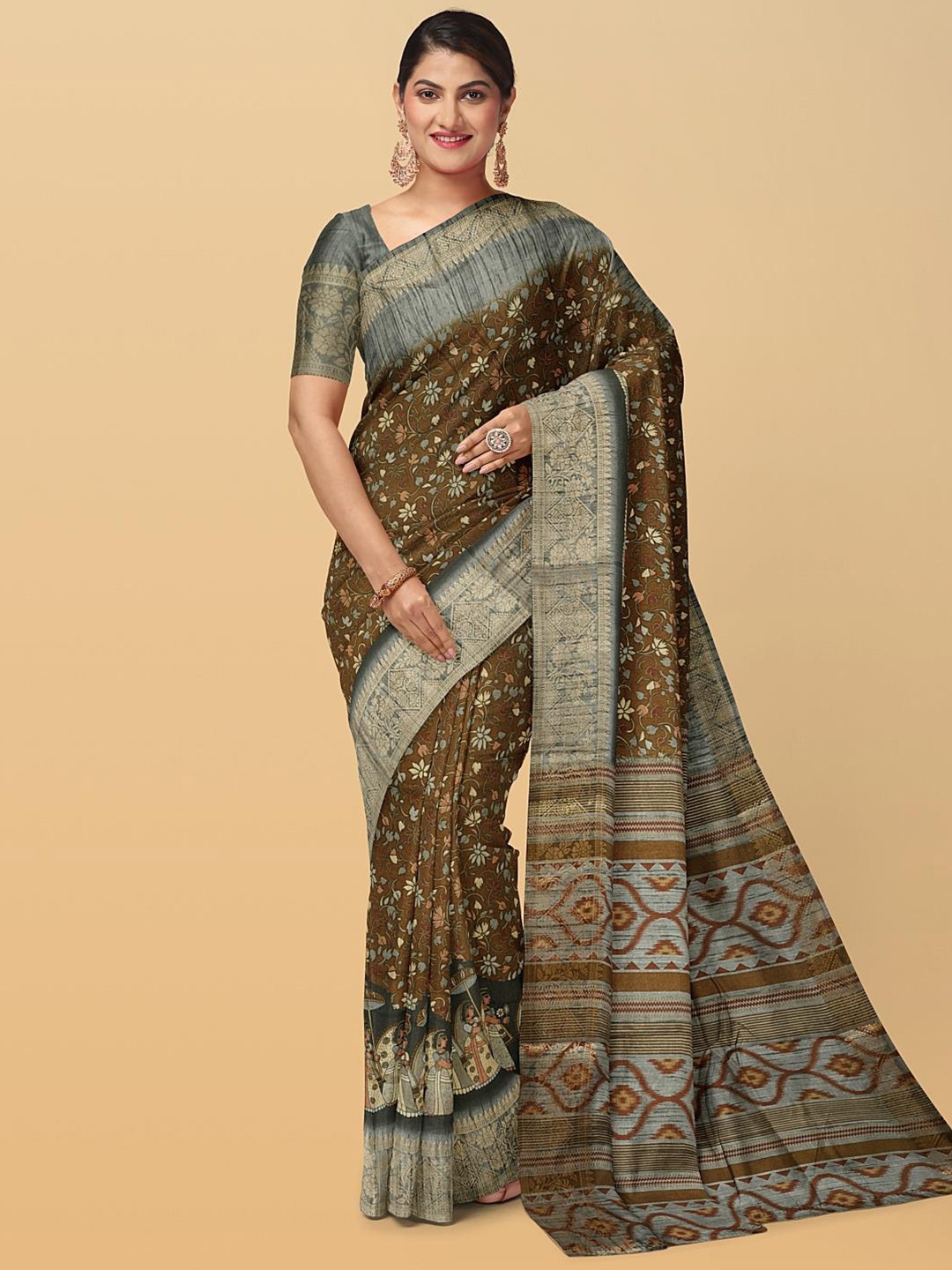 

Kalamandir Floral Printed Saree, Brown