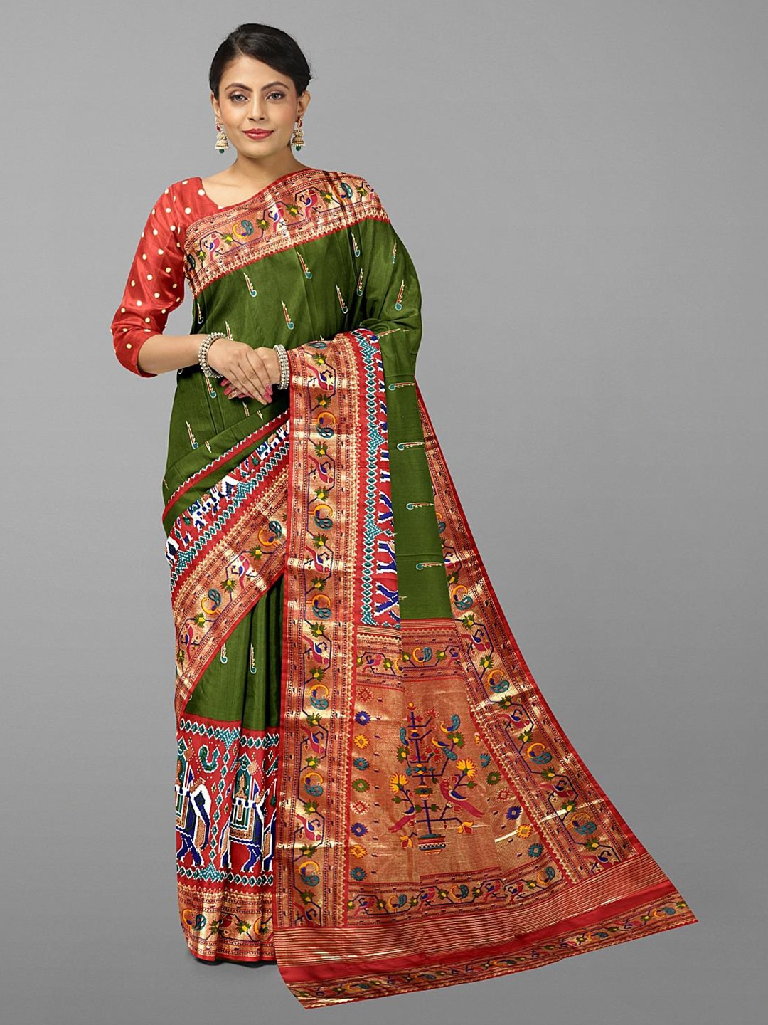 

Kalamandir Woven Design Zari Silk Blend Saree, Green