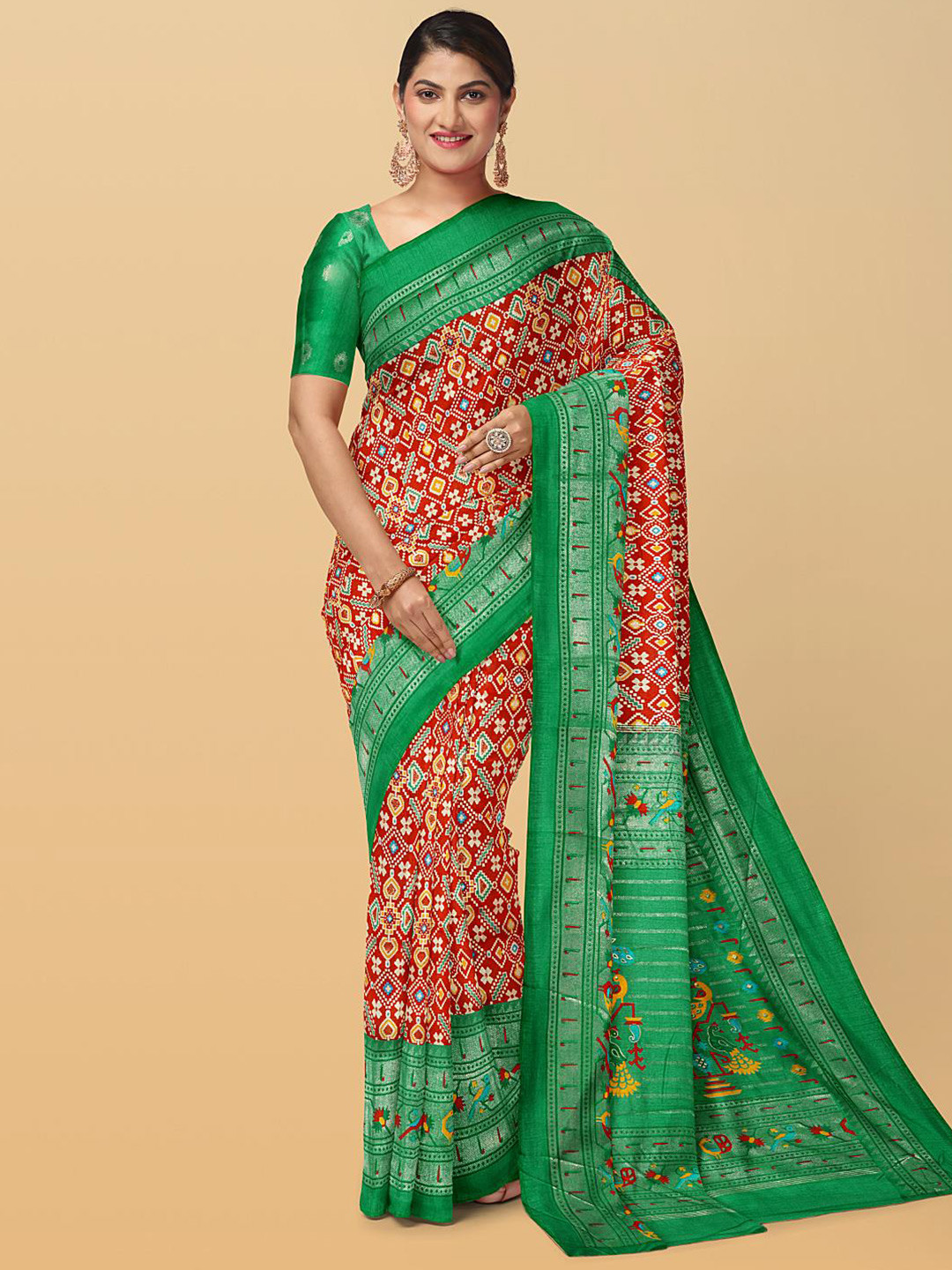 

Kalamandir Ethnic Motifs Printed Saree, Red
