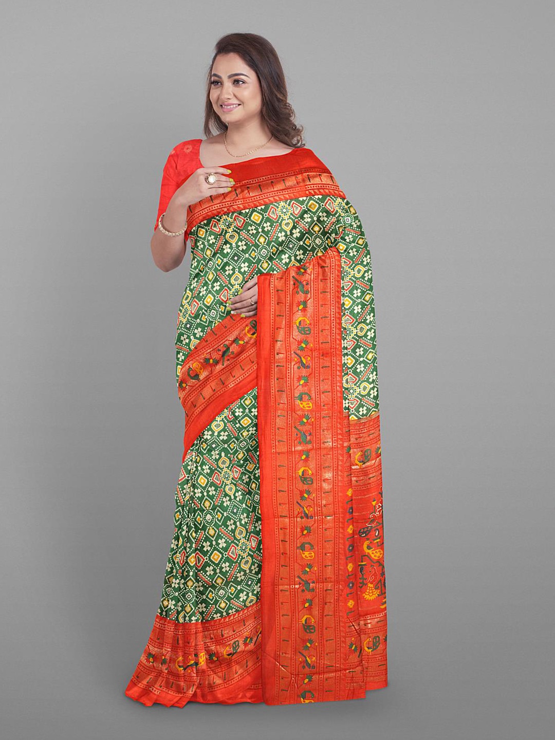 

Kalamandir Patola Saree with Blouse Piece, Green