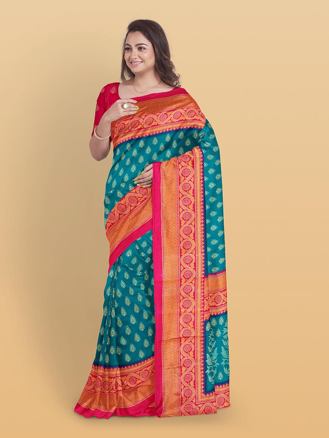 

Kalamandir Ethnic Motif Woven Design Zari Pure Crepe Saree, Blue