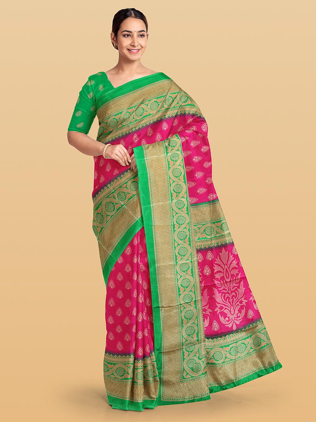 

Kalamandir Ethnic Motifs Woven Design Zari Saree, Pink