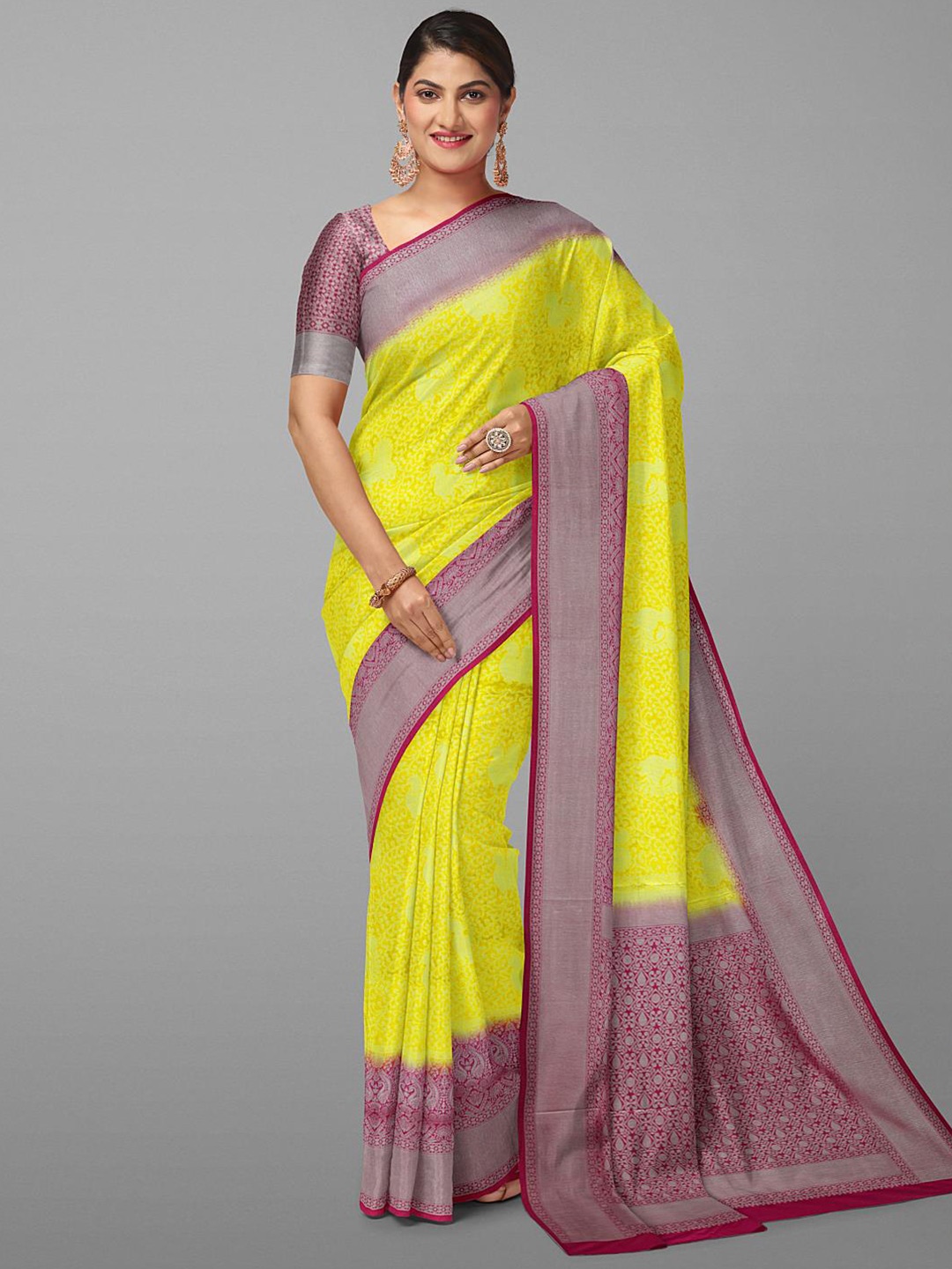 

Kalamandir Woven Design Border Zari Silk Blend Saree, Yellow