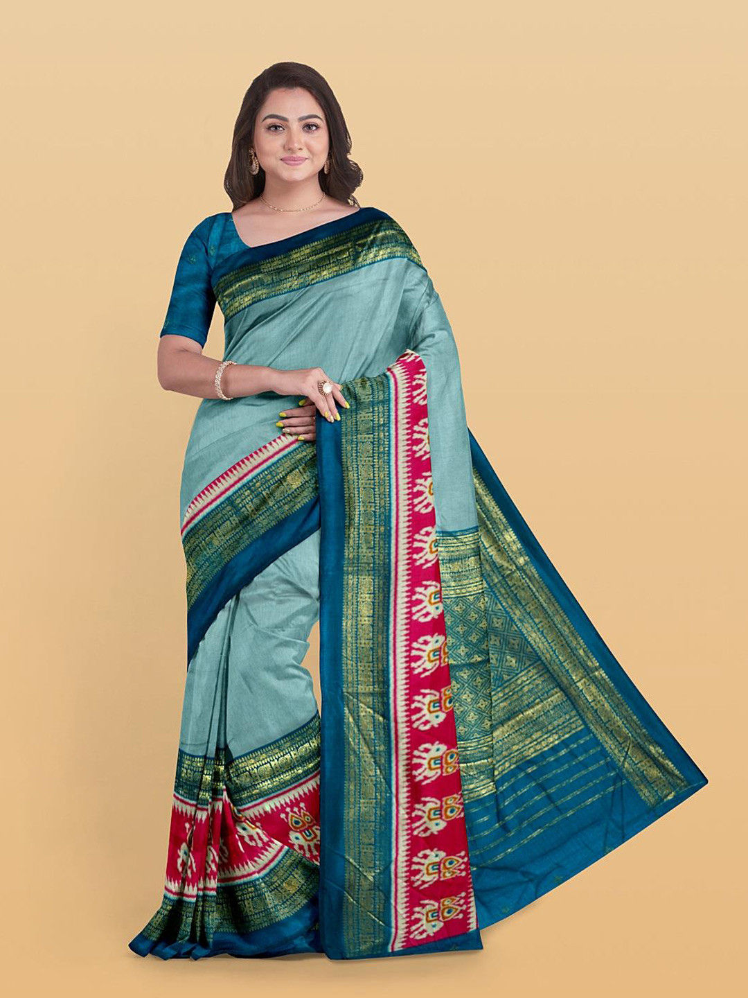 

Kalamandir Zari Silk Blend Saree, Grey