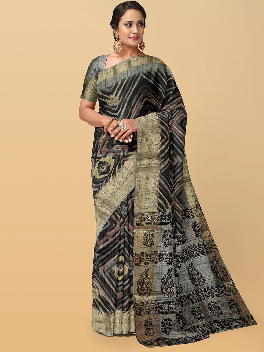 

Kalamandir Shibori Printed Saree with Blouse Piece, Black