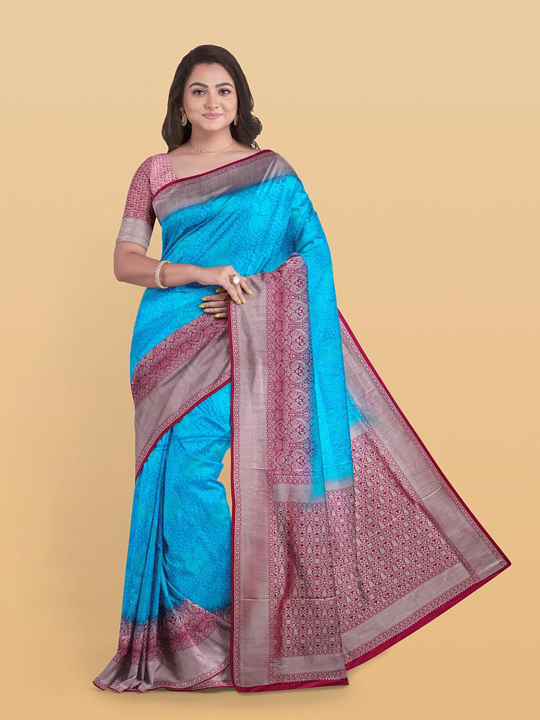 

Kalamandir Ethnic Motifs Woven Design Zari Saree, Blue