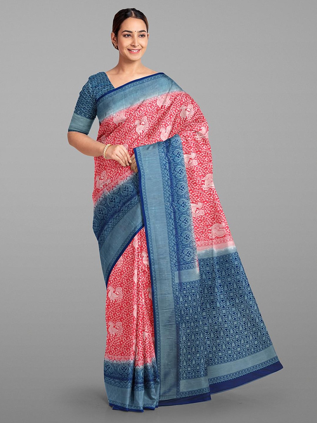 

Kalamandir Ethnic Motifs Printed Saree, Coral