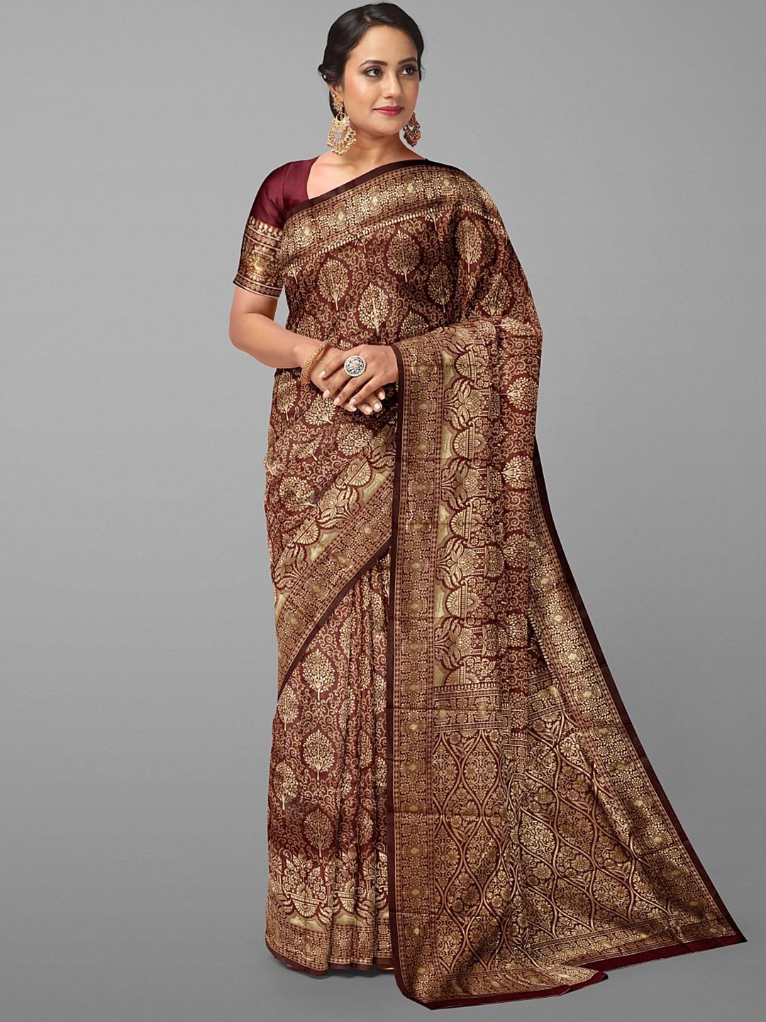 

Kalamandir Ethnic Motifs Woven Design Zari Silk Blend Saree, Maroon