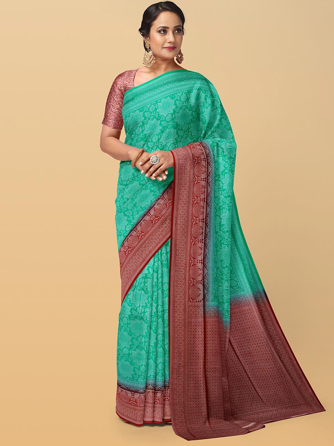 

Kalamandir Floral Printed Saree, Sea green