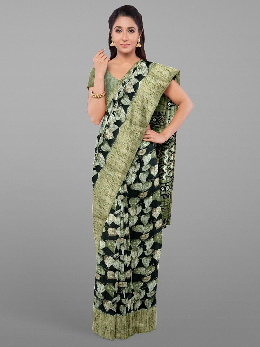 

Kalamandir Floral Printed Silk Blend Saree, Black