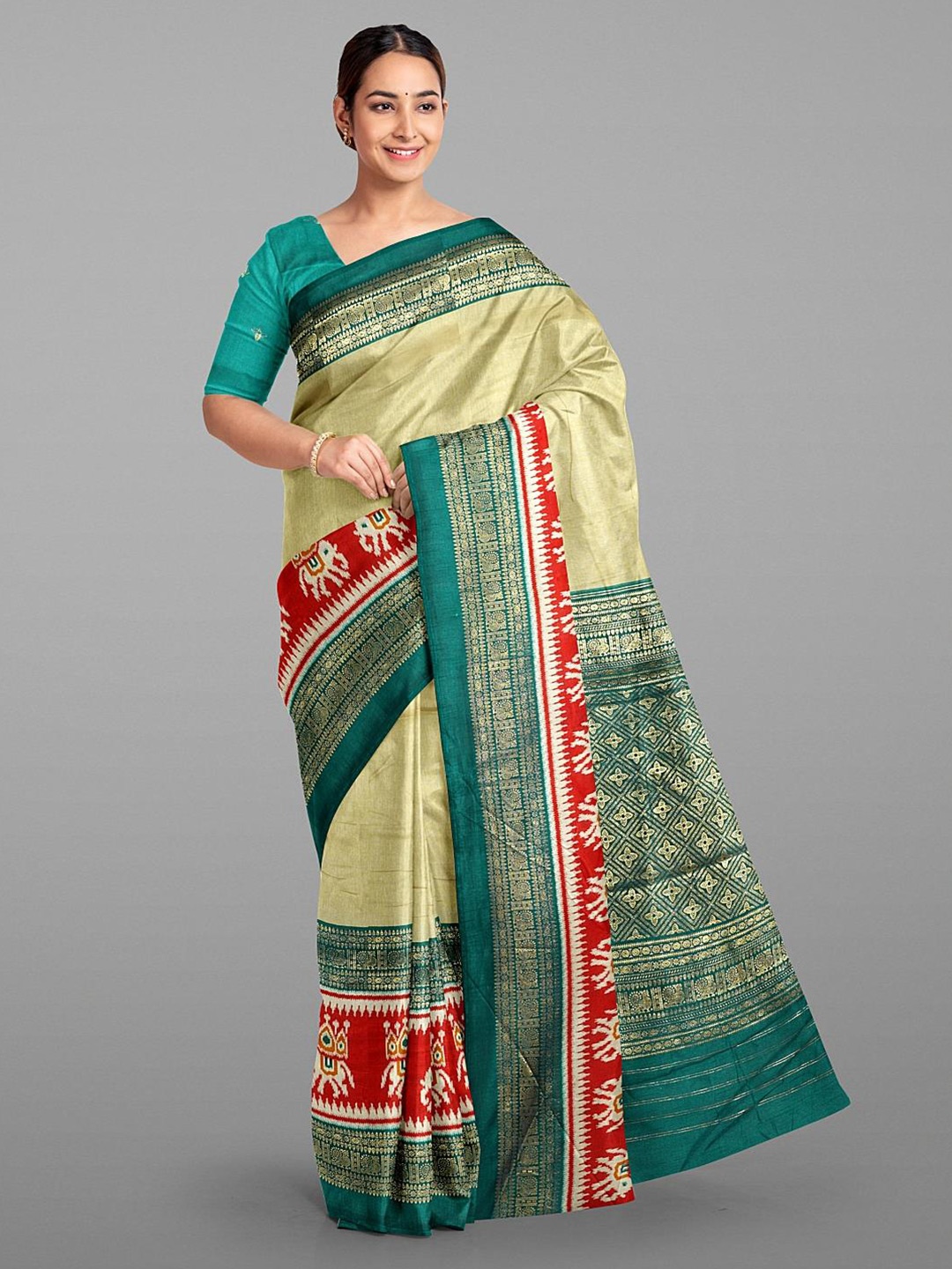 

Kalamandir Woven Design Border Zari Silk Blend Saree, Green