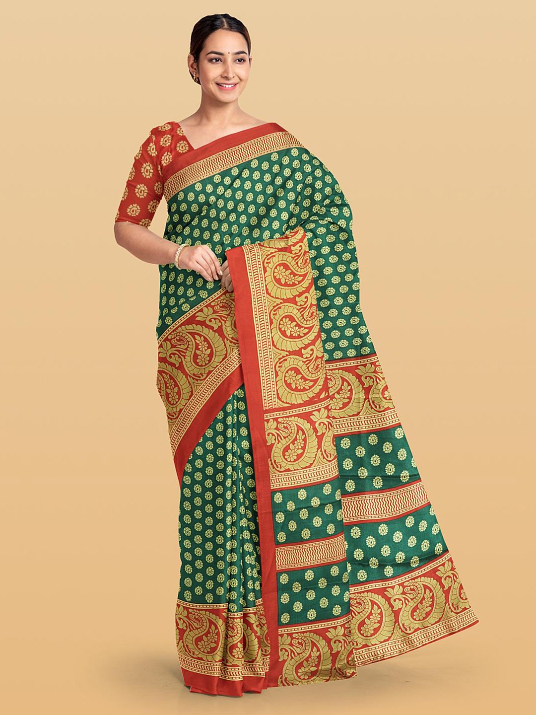

Kalamandir Floral Printed Pure Crepe Saree, Green