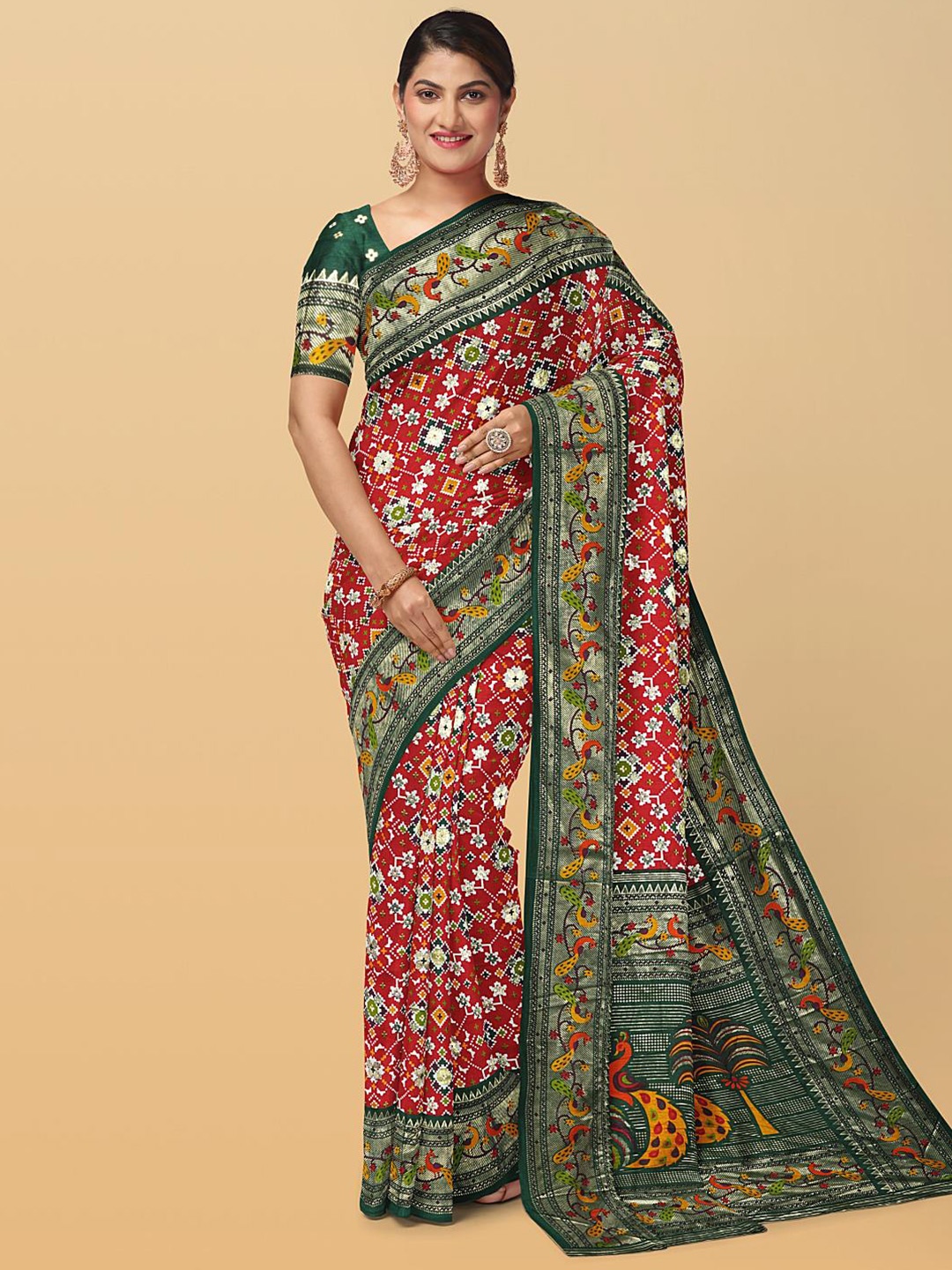 

Kalamandir Ikkat Print Zari Silk Blend Saree, Red