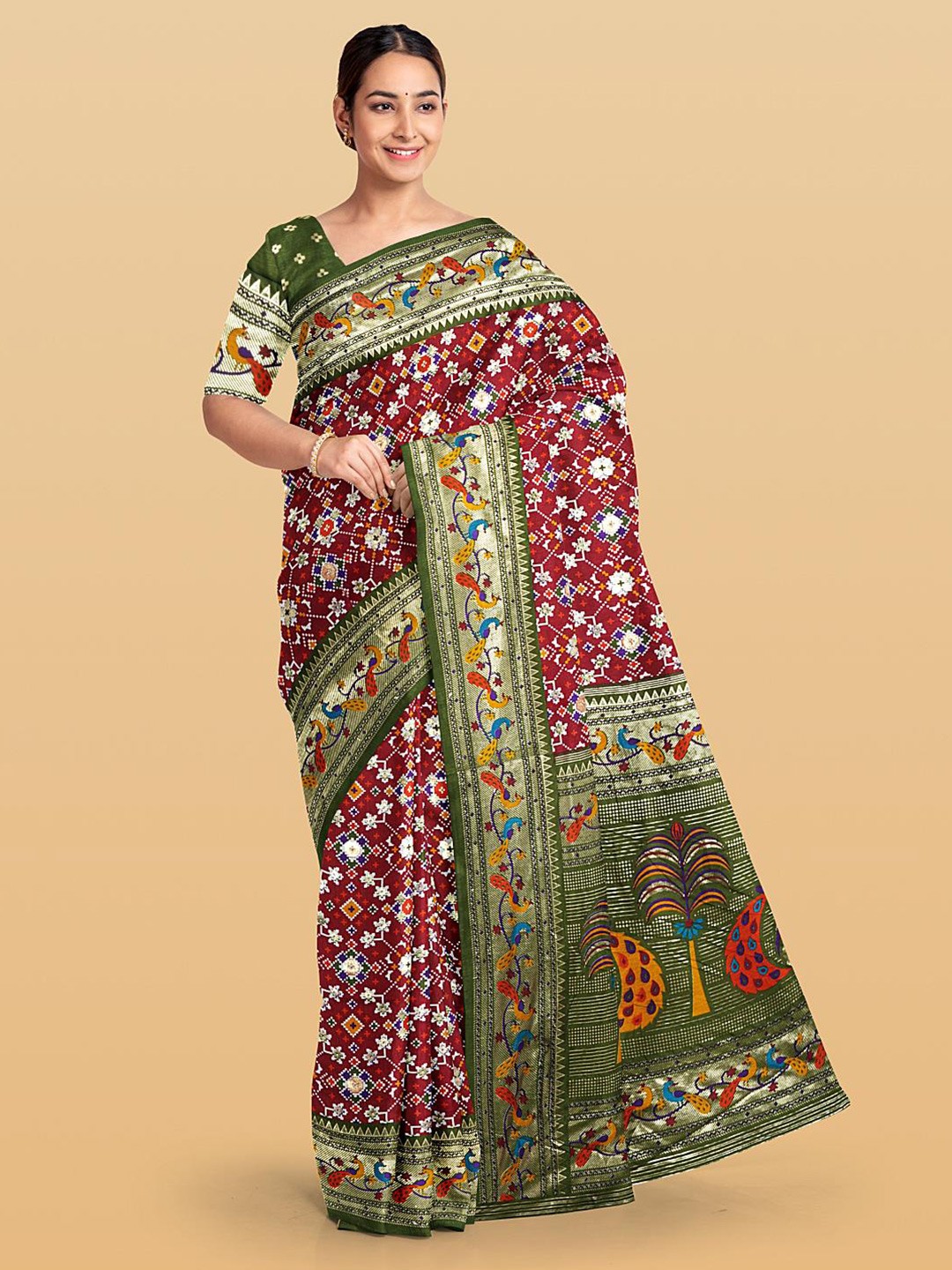 

Kalamandir Ethnic Motifs Printed Zari Saree, Maroon