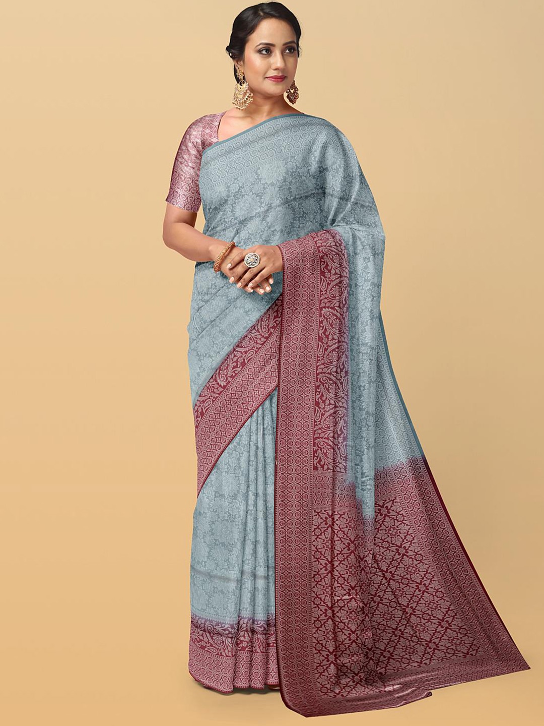 

Kalamandir Floral Silk Blend Saree, Grey
