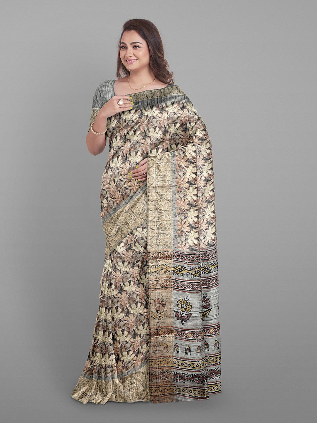 

Kalamandir Floral Silk Blend Saree, Grey