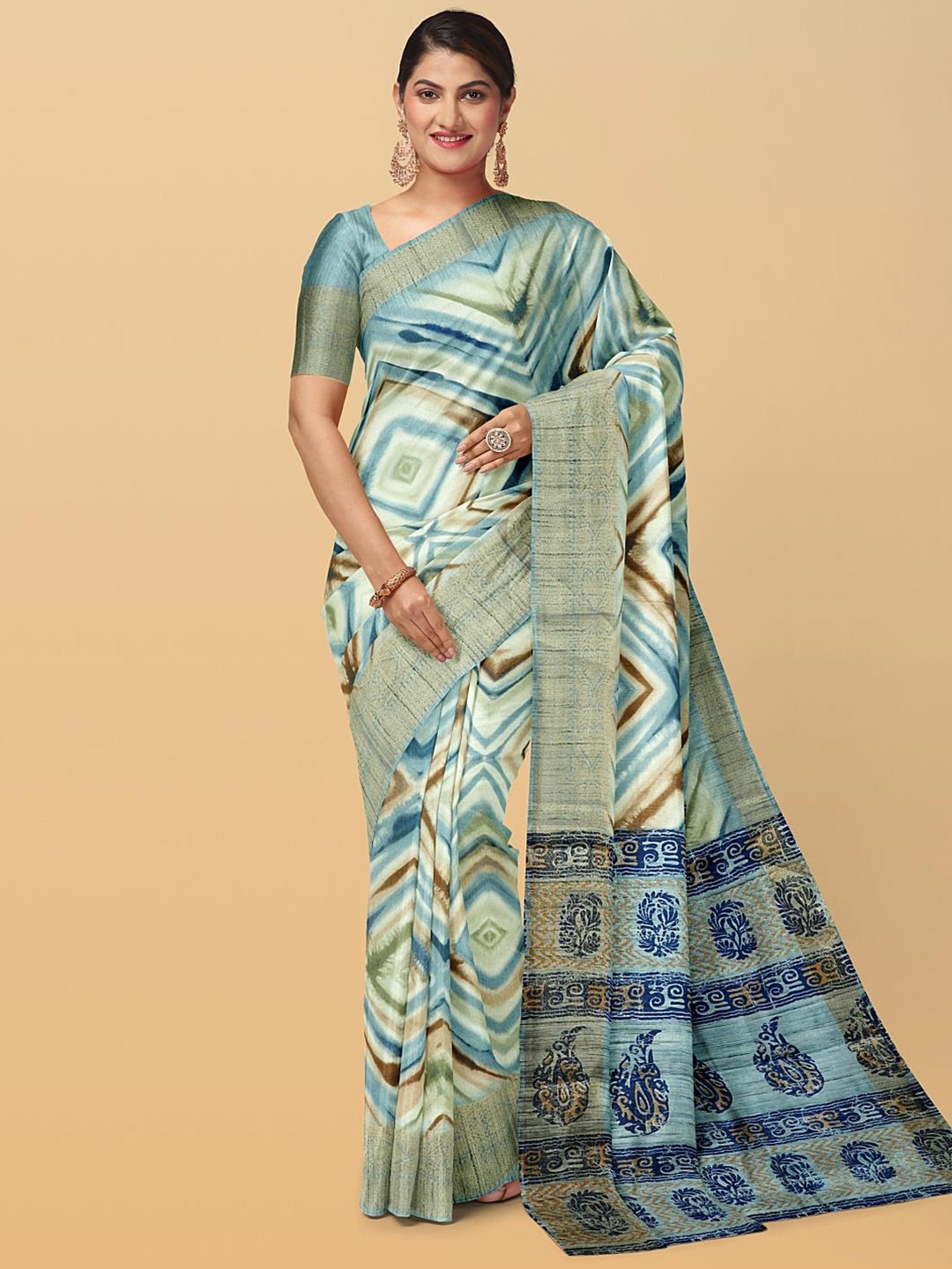 

Kalamandir Geometric Printed Zari Saree, Blue