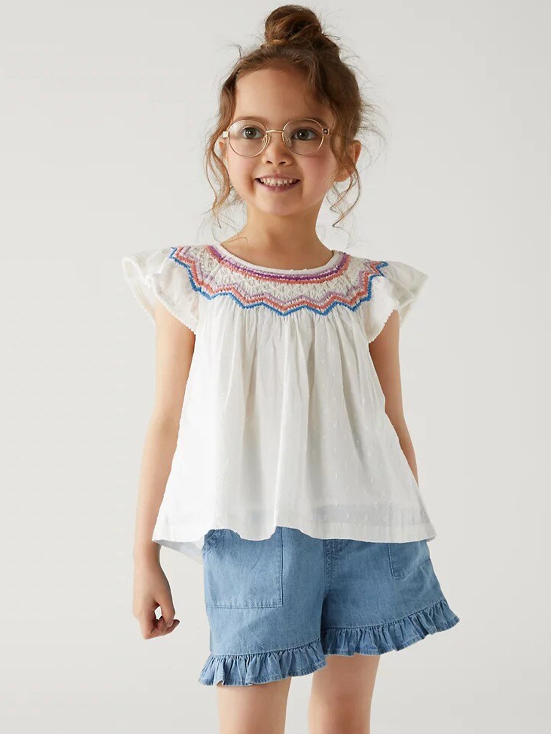 

Marks & Spencer Girls Embroidered Flutter Sleeve Pure Cotton Top, White