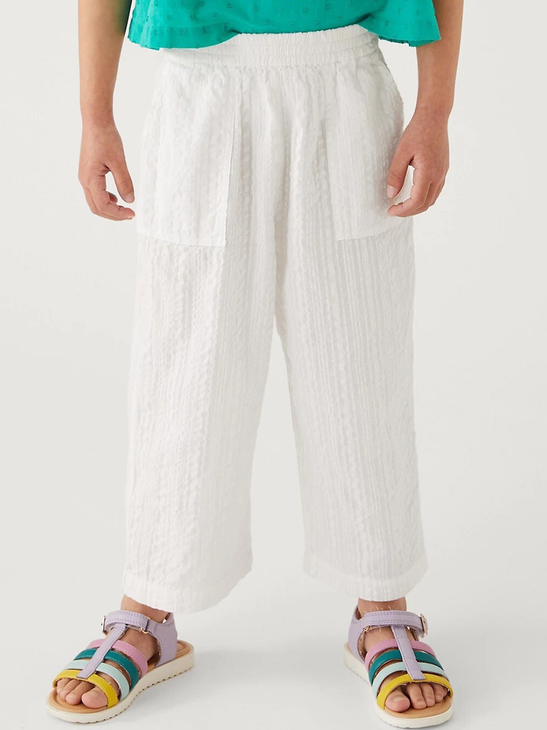 

Marks & Spencer Girls Self Design Straight Fit Pure Cotton Trousers, White