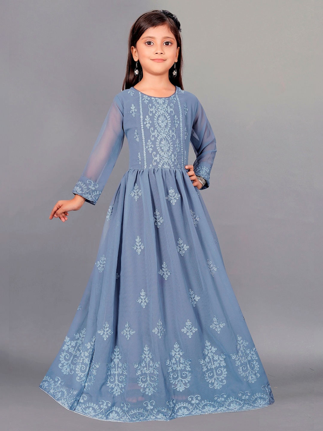 

APNISHA Girls Embellished Georgette Maxi Ethnic Dress, Grey