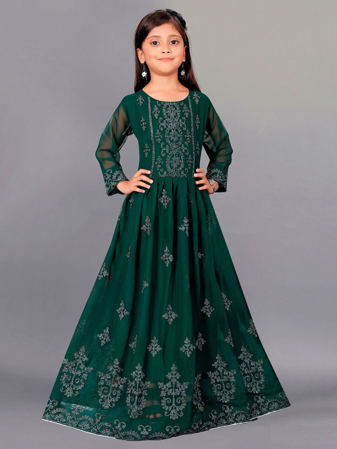 

APNISHA Girls Embellished Georgette Maxi Ethnic Dress, Green