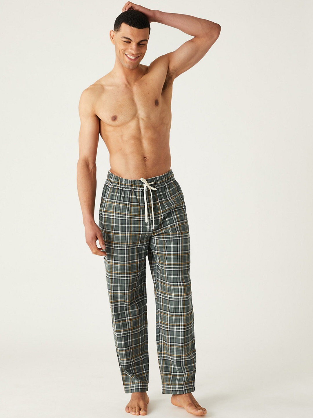 

Marks & Spencer Men Checked Pure Cotton Lounge Pants, Green