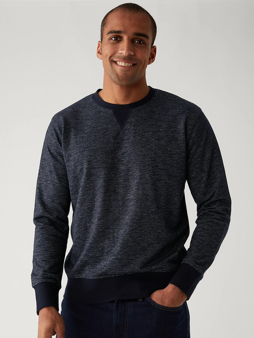 

Marks & Spencer Men Cotton Ribbed Sweatshirt, Navy blue