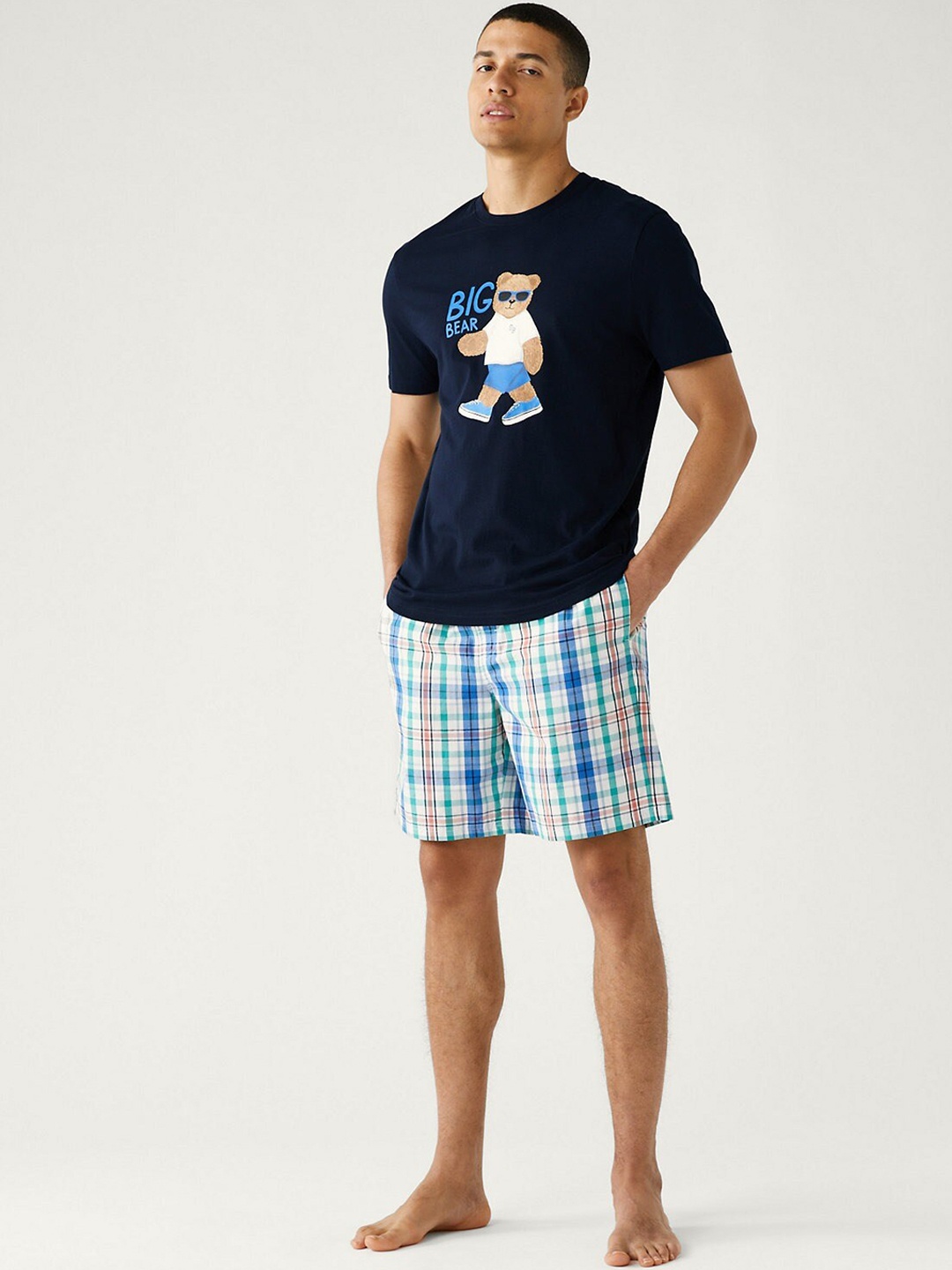 

Marks & Spencer Checks Pure Cotton Night Suit, Navy blue