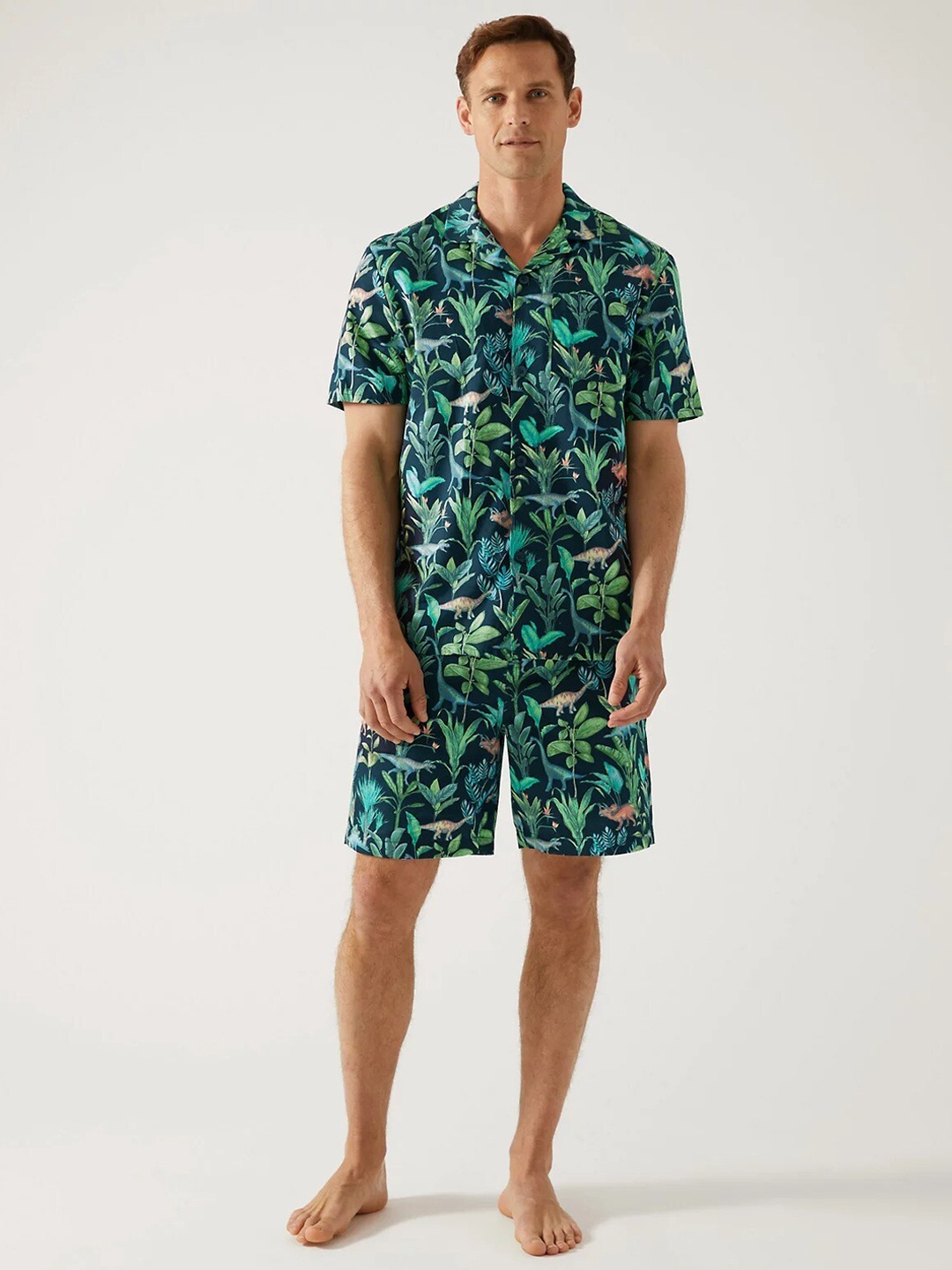 

Marks & Spencer Floral Printed Pure Cotton Night Suit, Green