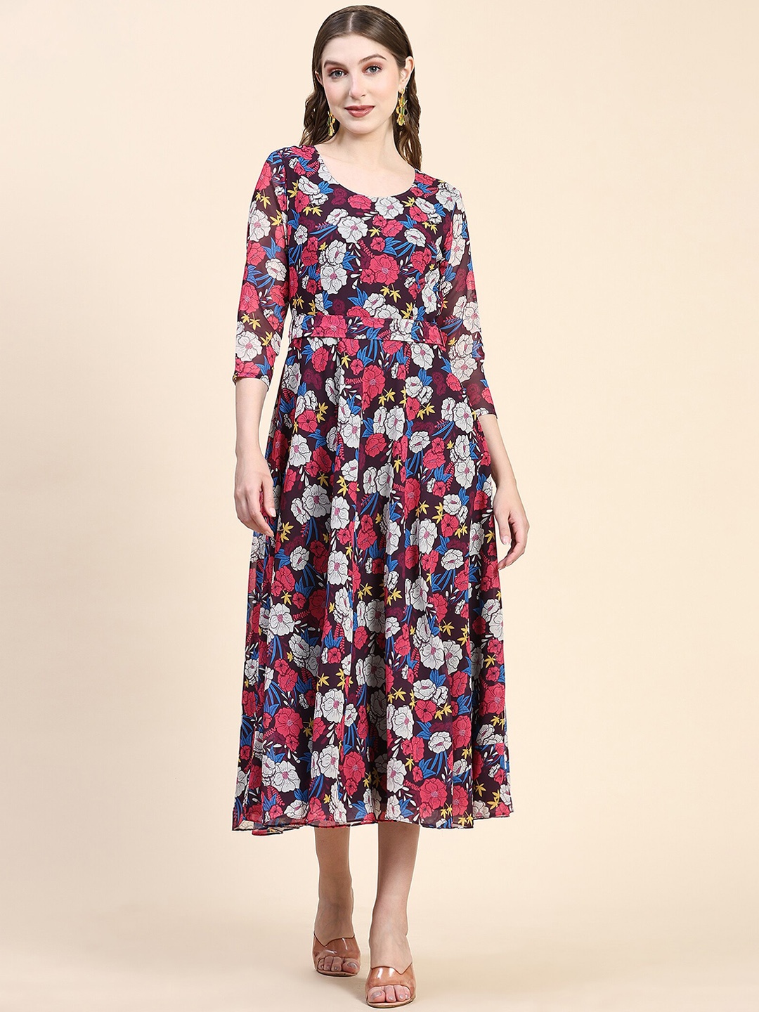 

KALINI Printed Fit & Flare Ethnic Dress, Purple