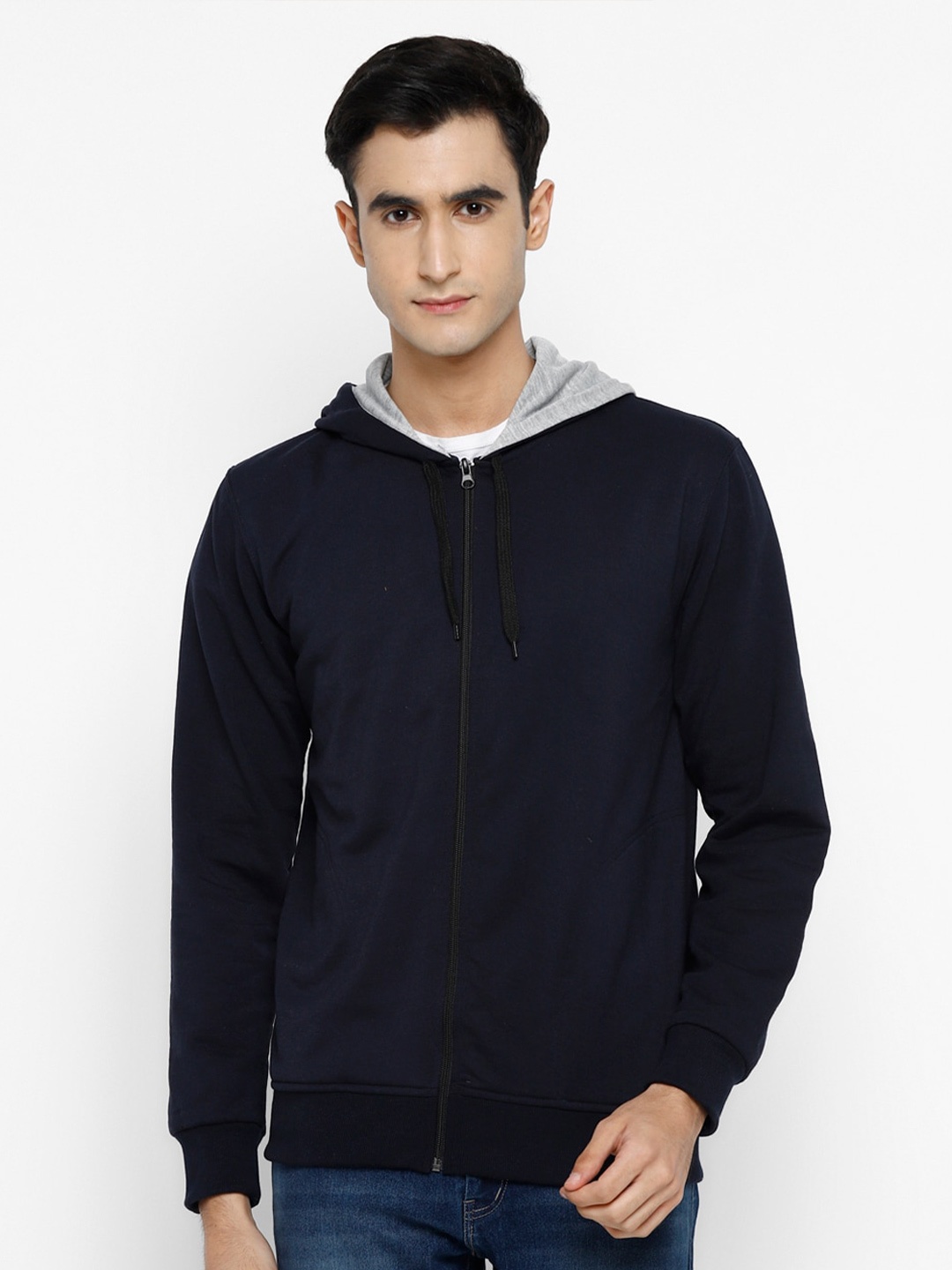 

Alan Jones Men Solid Hooded Front-Open Sweatshirt, Navy blue