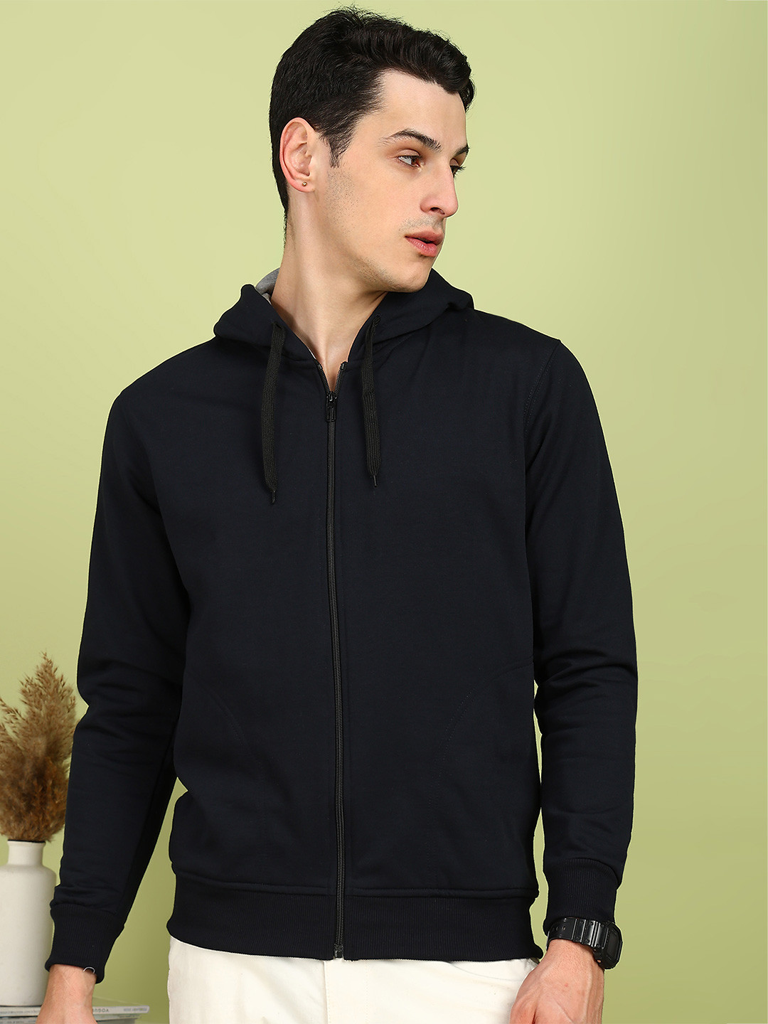 Alan Jones Men Solid Hooded Front-Open Sweatshirt