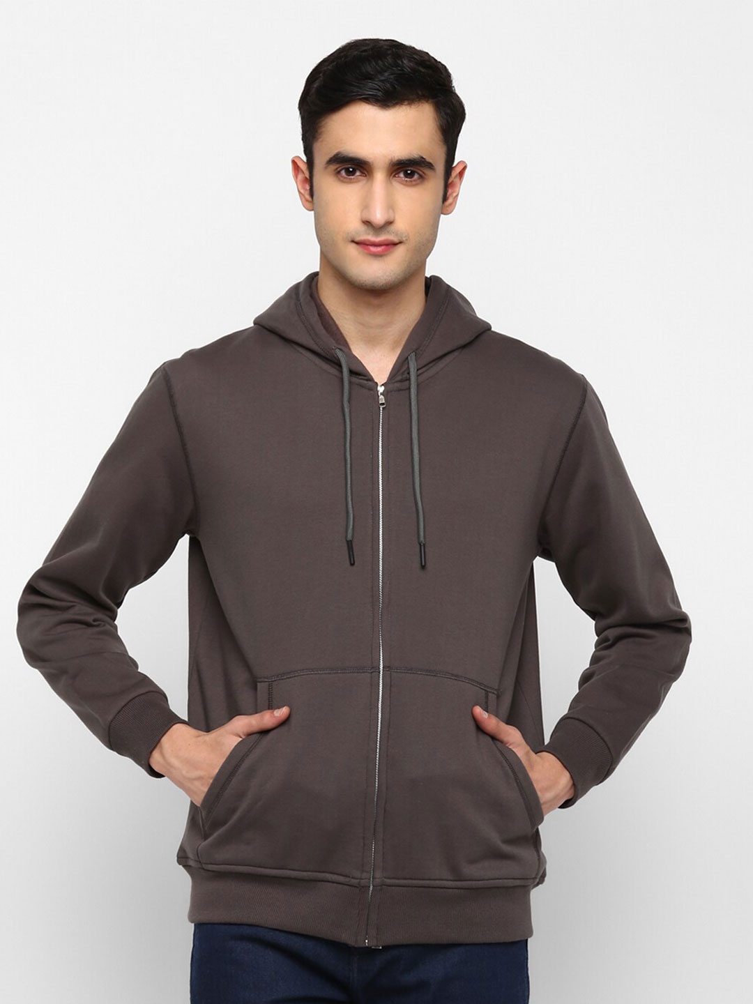 

Alan Jones Men Solid Hooded Front-Open Sweatshirt, Grey