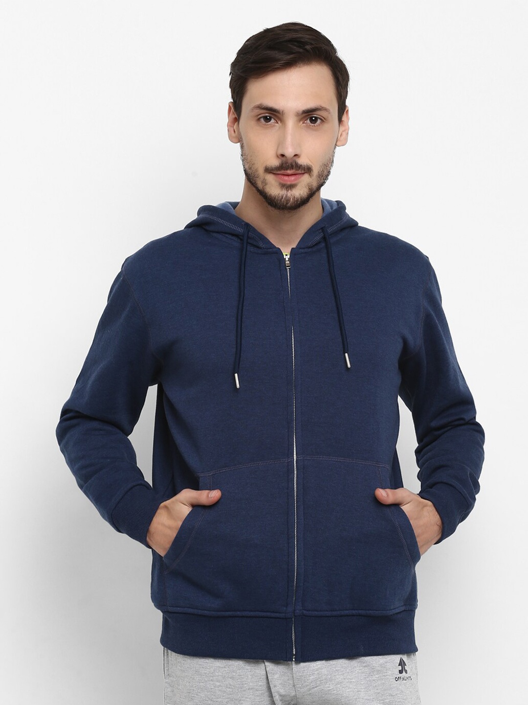 

Alan Jones Men Solid Hooded Front-Open Sweatshirt, Navy blue