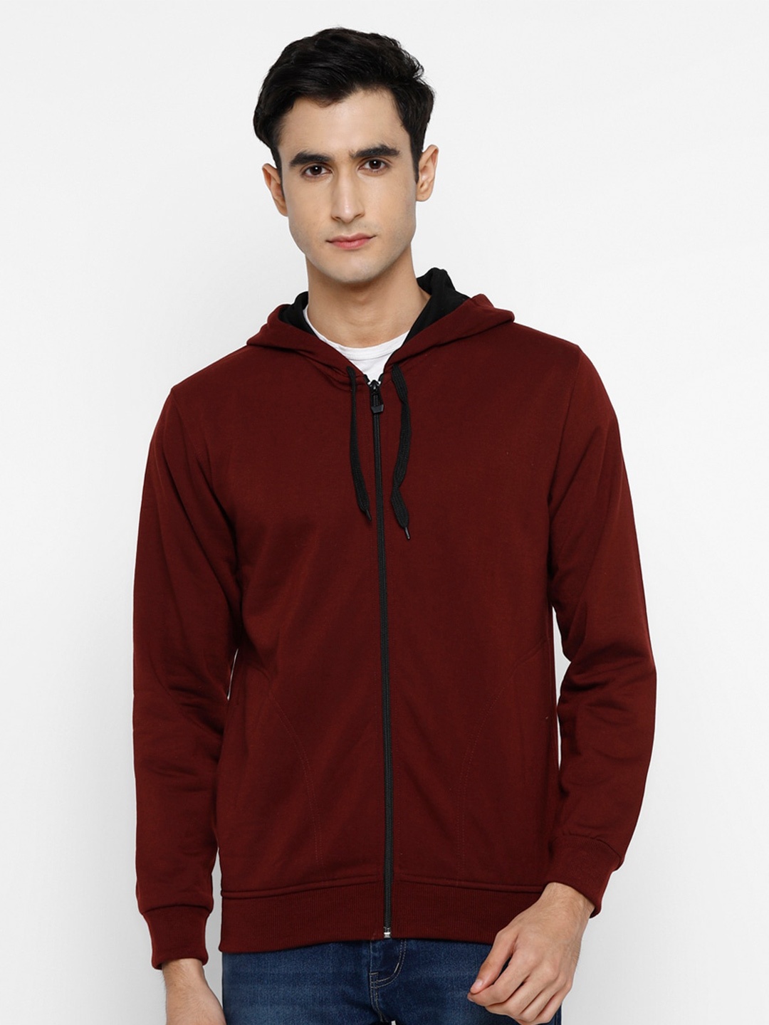 

Alan Jones Men Solid Hooded Front-Open Sweatshirt, Maroon