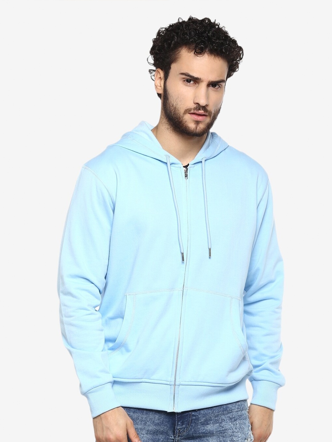 

Alan Jones Men Solid Hooded Front-Open Sweatshirt, Blue