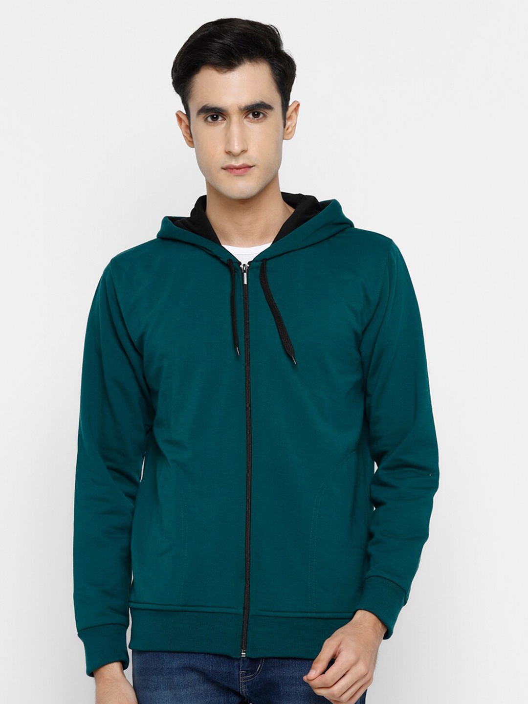 

Alan Jones Men Solid Hooded Front-Open Sweatshirt, Green