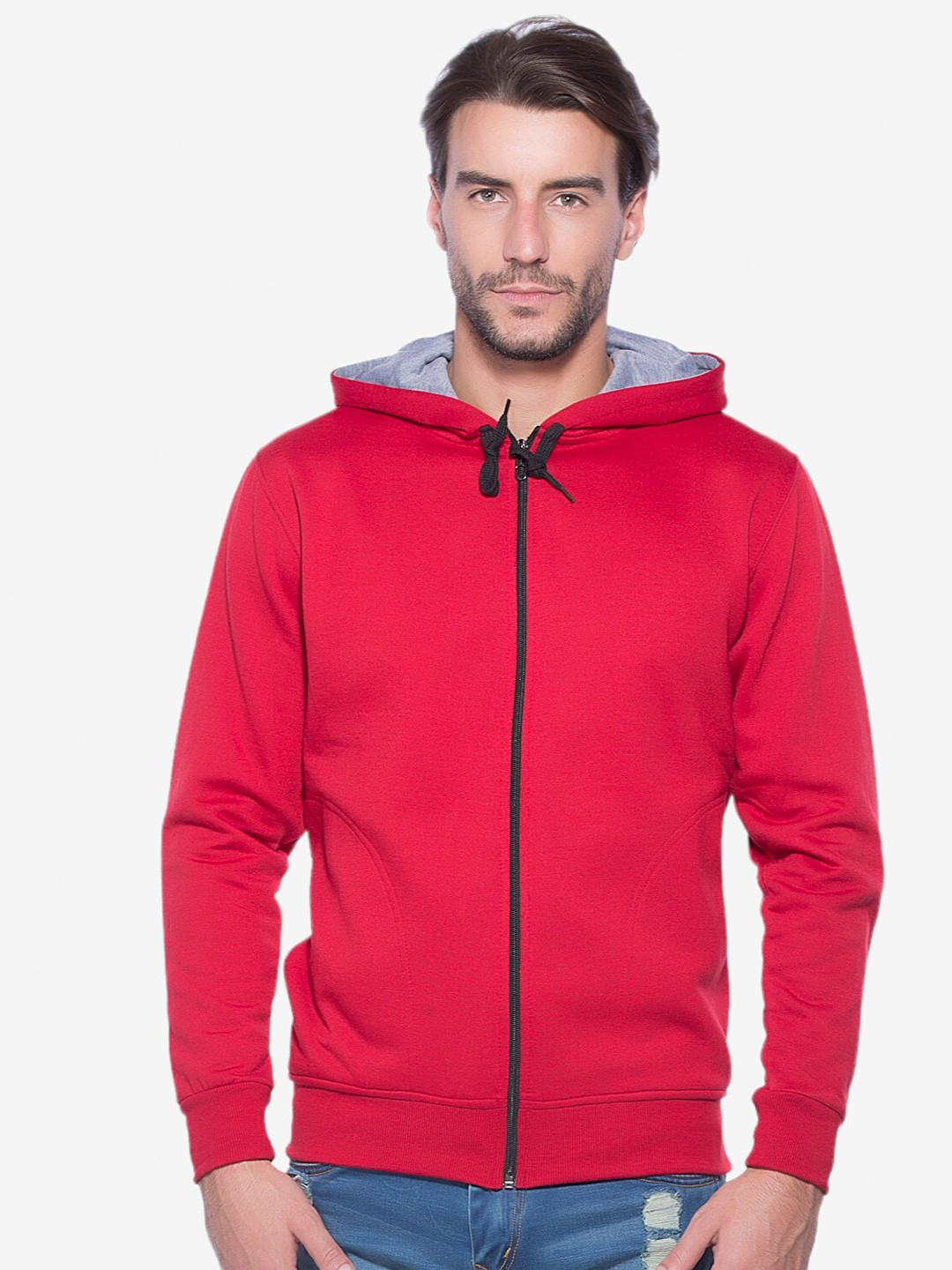 

Alan Jones Men Solid Hooded Front-Open Sweatshirt, Pink