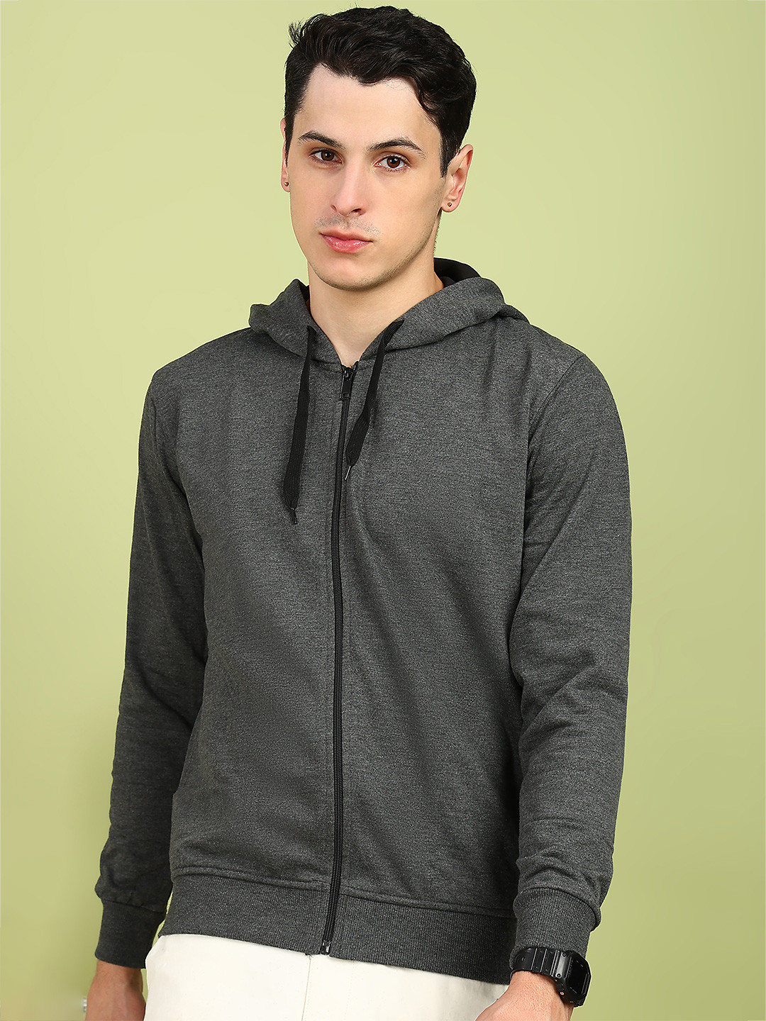 Alan Jones Men Solid Hooded Front-Open Sweatshirt