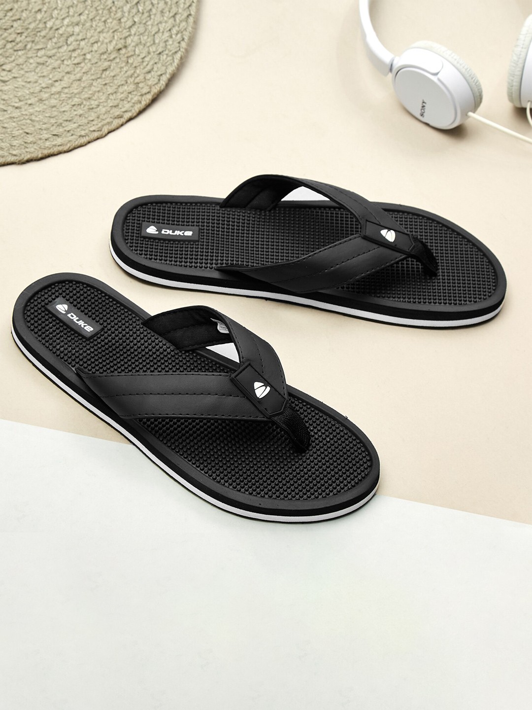 

Duke Men Self Design Thong Flip-Flops, Black