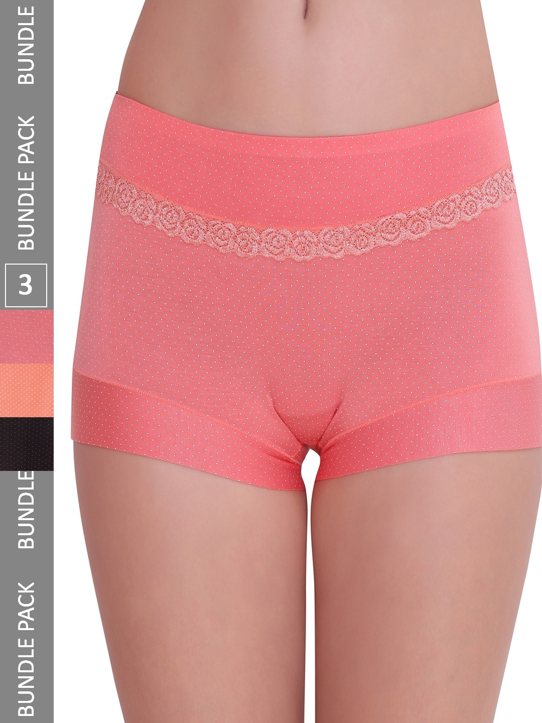 

PLUMBURY Women Pack of 3 Polka Dot Printed Cotton Boyshort Briefs PLBSP11W810522BL, Peach