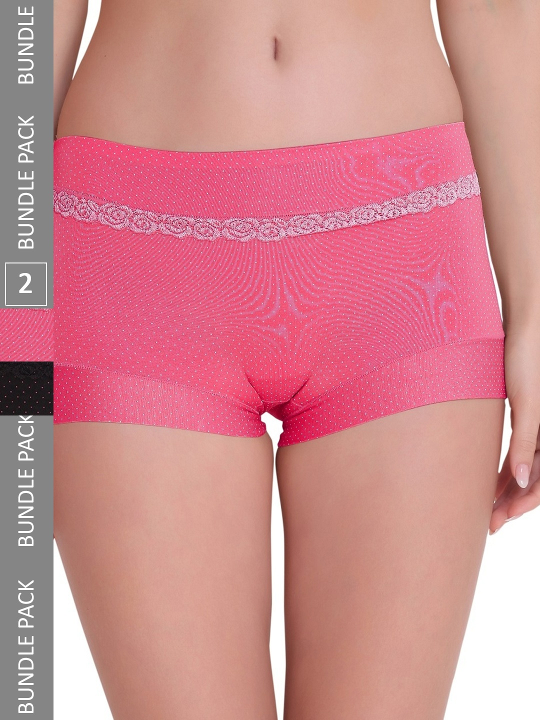 

PLUMBURY Women Pack of 2 Polka Printed Boyshort Briefs PLBSP11W810522B, Pink