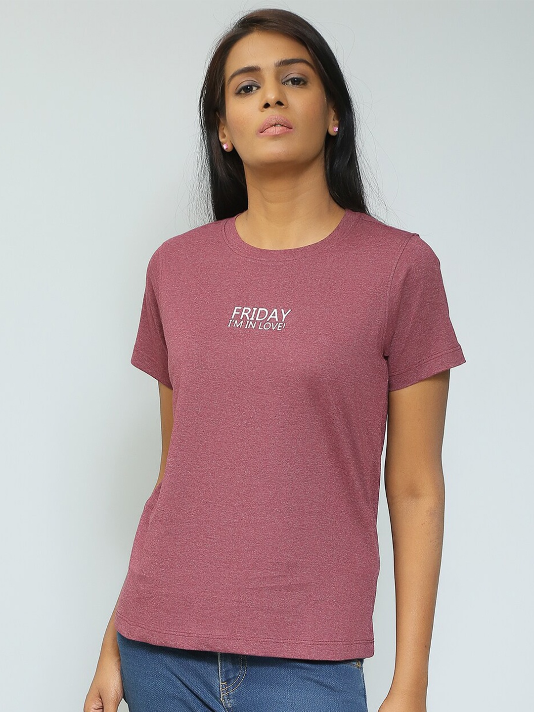

Mast & Harbour Maroon Typography Printed Pure Cotton Relaxed Fit T-shirt
