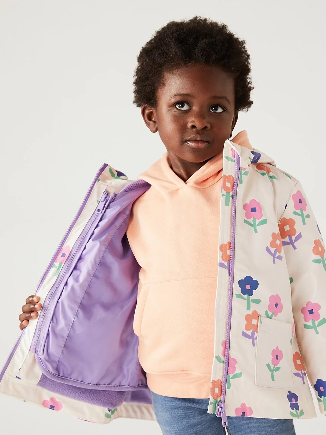 

Marks & Spencer Girls Floral Printed Reversible Parka Jacket, Cream