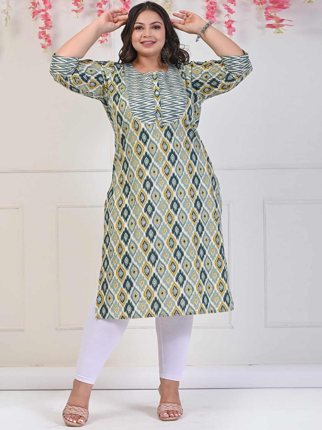 

Swasti Abstract Printed Pure Cotton Straight Kurta, Green
